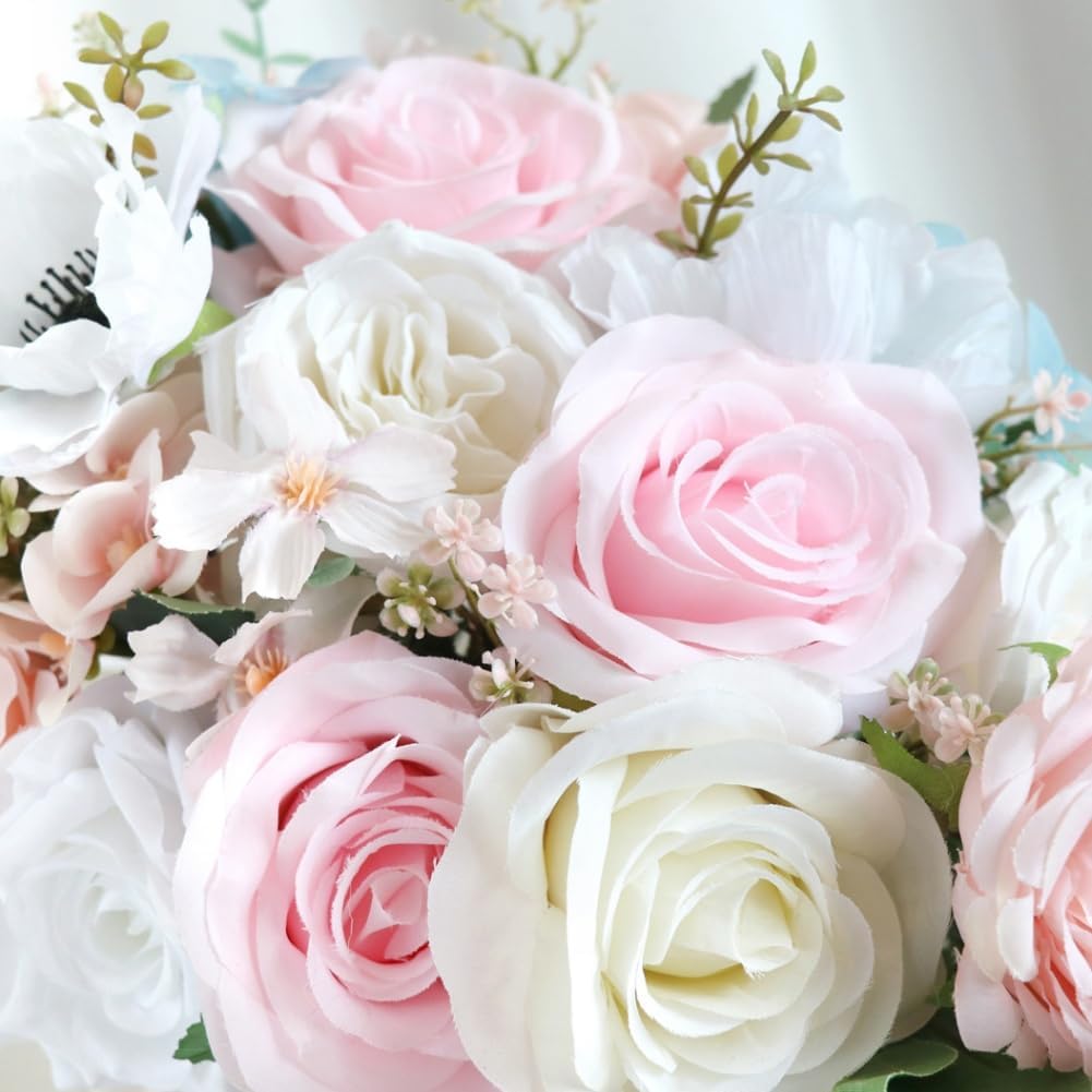 9.5 Inch Cascading Wedding Bouquet for Bride Cascade Artificial Rose Flower Bride Bridal Bouquet Rustic Boho Wedding Ceremony Anniversary Bridal Shower Light Pink