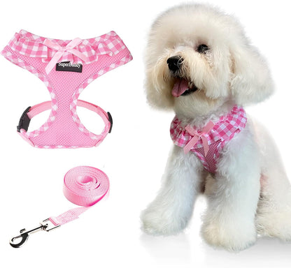 Upgraded Soft Mesh Dog Harness, Super Breathable Lightweight Pet Harnesses for Puppy Dogs Outdoor Walking, Pink Dog Harness and Dog Leash Set Packing -Small