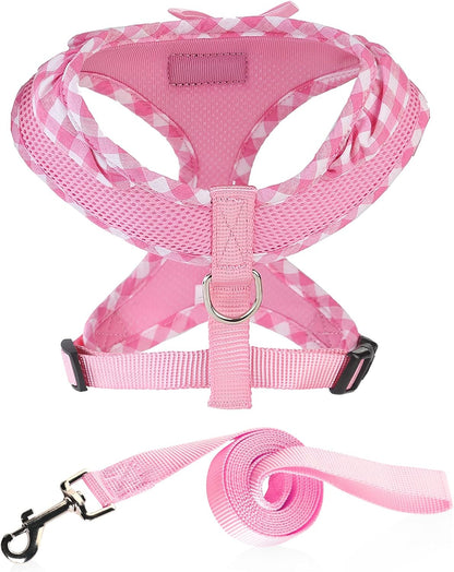 Upgraded Soft Mesh Dog Harness, Super Breathable Lightweight Pet Harnesses for Puppy Dogs Outdoor Walking, Pink Dog Harness and Dog Leash Set Packing -Small