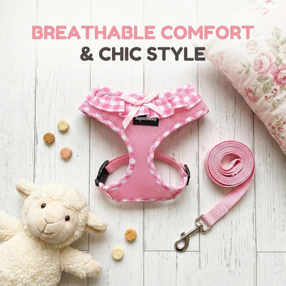 Upgraded Soft Mesh Dog Harness, Super Breathable Lightweight Pet Harnesses for Puppy Dogs Outdoor Walking, Pink Dog Harness and Dog Leash Set Packing -Small