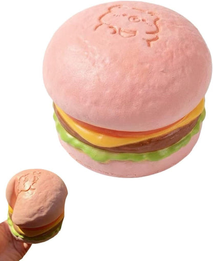 Slow Rising Food Squishies with Creamy Butter Scent, Realistic Large Hamburger Stress Relief Fidget Toys for Adults, Soft Sensory Squeeze Bun for Office Desk Party Favors (Pink Hamburg)