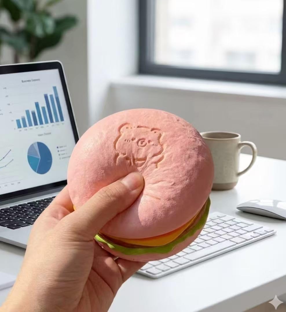 Slow Rising Food Squishies with Creamy Butter Scent, Realistic Large Hamburger Stress Relief Fidget Toys for Adults, Soft Sensory Squeeze Bun for Office Desk Party Favors (Pink Hamburg)