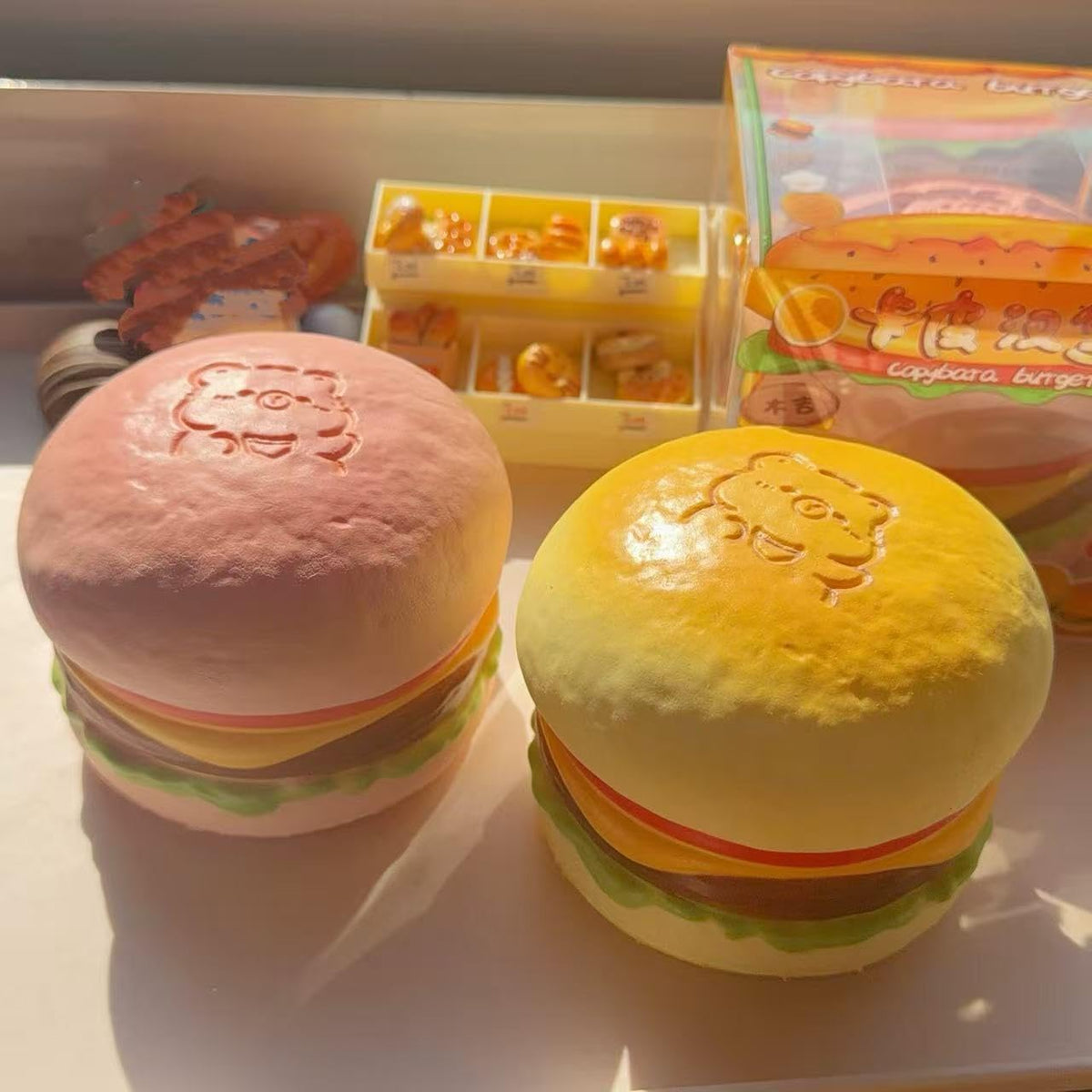 Slow Rising Food Squishies with Creamy Butter Scent, Realistic Large Hamburger Stress Relief Fidget Toys for Adults, Soft Sensory Squeeze Bun for Office Desk Party Favors (Pink Hamburg)