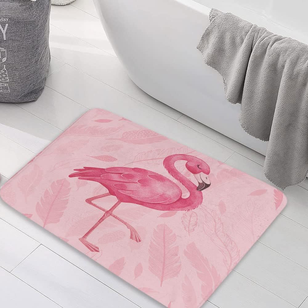 Pink Bathroom Rugs Cute Flamingo Modern Art Boho Bath Mat Soft Flannel Bath Rugs for Bathroom 17 x 29 Inches