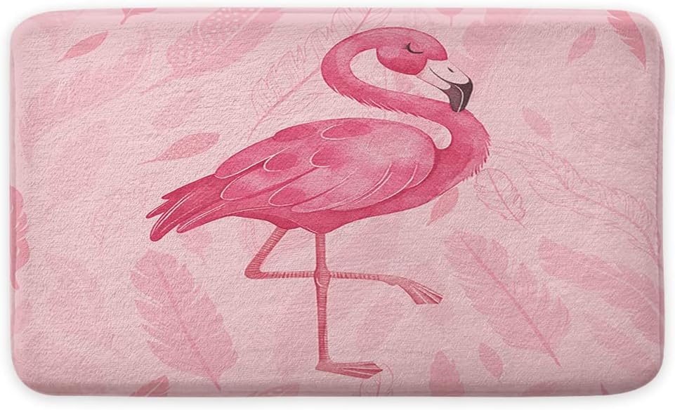 Pink Bathroom Rugs Cute Flamingo Modern Art Boho Bath Mat Soft Flannel Bath Rugs for Bathroom 17 x 29 Inches