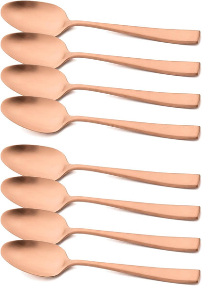 Copper 18/10 Stainless Steel Dessert Spoon Set of 8, Soup Spoon Mixing Milk Teaspoon Cream Scoop, Matte Finish (6.69-inch, Rose Gold)