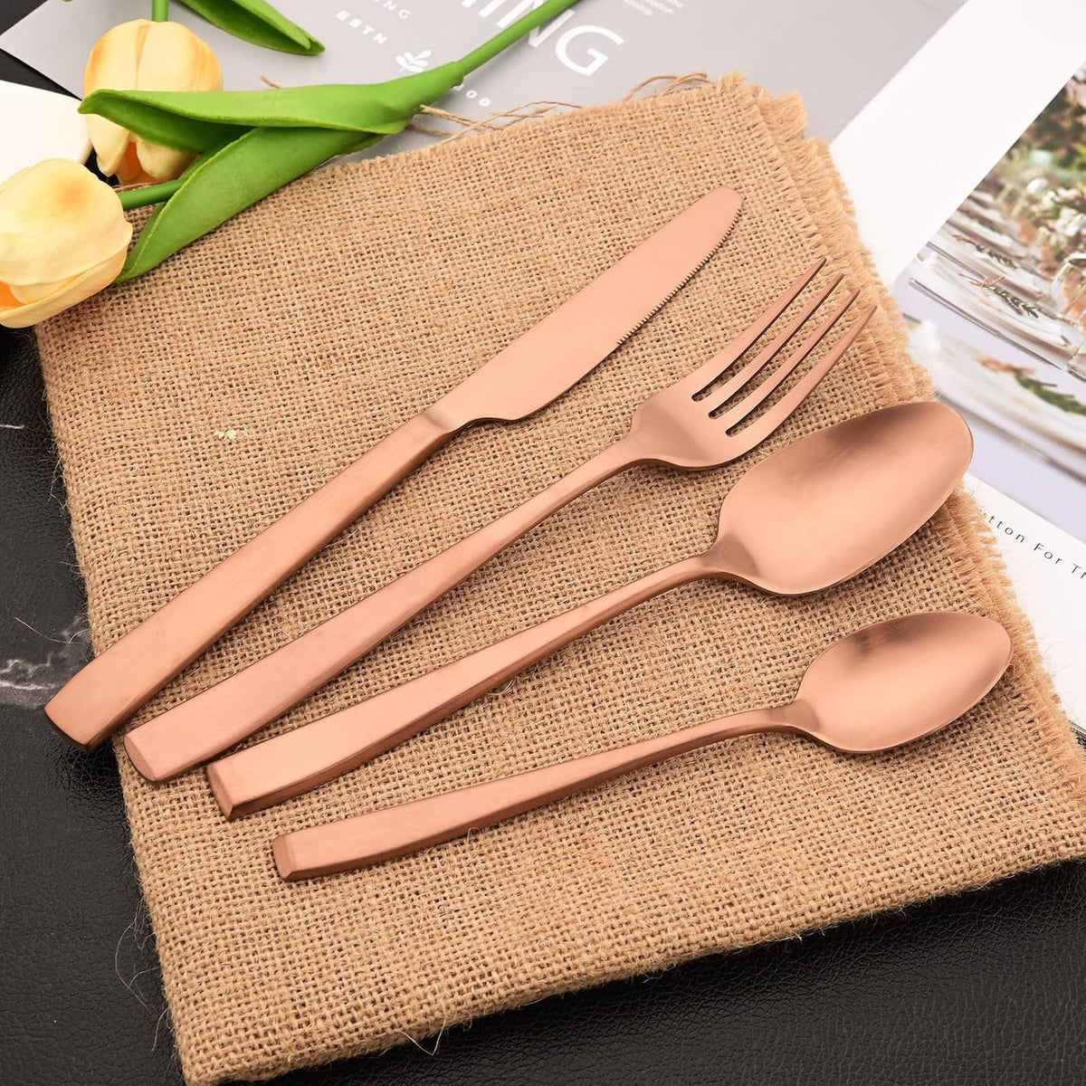 Copper 18/10 Stainless Steel Dessert Spoon Set of 8, Soup Spoon Mixing Milk Teaspoon Cream Scoop, Matte Finish (6.69-inch, Rose Gold)