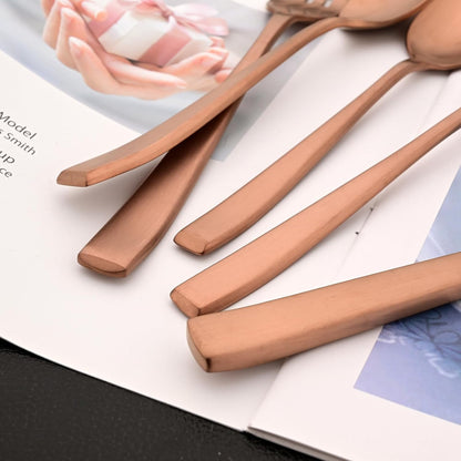 Copper 18/10 Stainless Steel Dessert Spoon Set of 8, Soup Spoon Mixing Milk Teaspoon Cream Scoop, Matte Finish (6.69-inch, Rose Gold)
