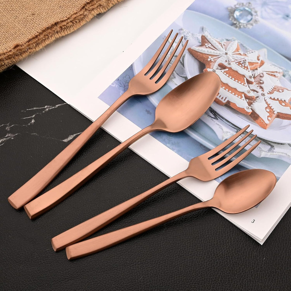 Copper 18/10 Stainless Steel Dessert Spoon Set of 8, Soup Spoon Mixing Milk Teaspoon Cream Scoop, Matte Finish (6.69-inch, Rose Gold)