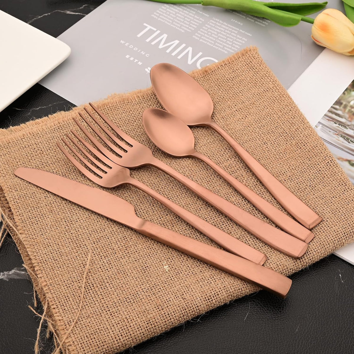 Copper 18/10 Stainless Steel Dessert Spoon Set of 8, Soup Spoon Mixing Milk Teaspoon Cream Scoop, Matte Finish (6.69-inch, Rose Gold)
