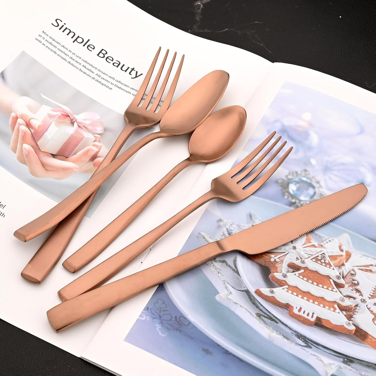 Copper 18/10 Stainless Steel Dessert Spoon Set of 8, Soup Spoon Mixing Milk Teaspoon Cream Scoop, Matte Finish (6.69-inch, Rose Gold)