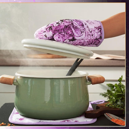 8 Pcs Purple Rose Kitchen Towels and Dishcloths Sets Pot Holders and Oven Mitts Sets Absorbent Kitchen Gloves Potholders Heat Resistant for Chef Baking Cooking