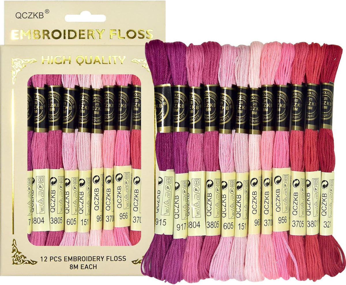 Premium Rainbow Color Embroidery Floss - Cross Stitch Threads - Friendship Bracelets Floss - Crafts Floss - 12 Skeins Per Pack Embroidery Floss,Warm Pink Gradient