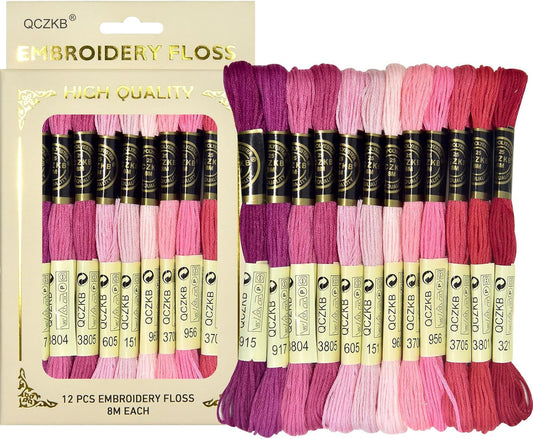 Premium Rainbow Color Embroidery Floss - Cross Stitch Threads - Friendship Bracelets Floss - Crafts Floss - 12 Skeins Per Pack Embroidery Floss,Warm Pink Gradient