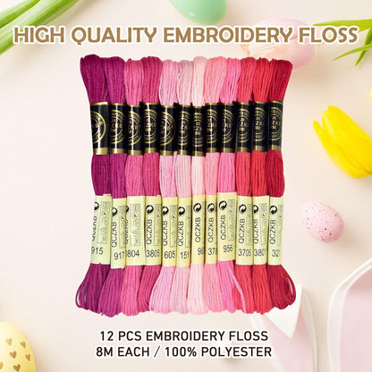 Premium Rainbow Color Embroidery Floss - Cross Stitch Threads - Friendship Bracelets Floss - Crafts Floss - 12 Skeins Per Pack Embroidery Floss,Warm Pink Gradient