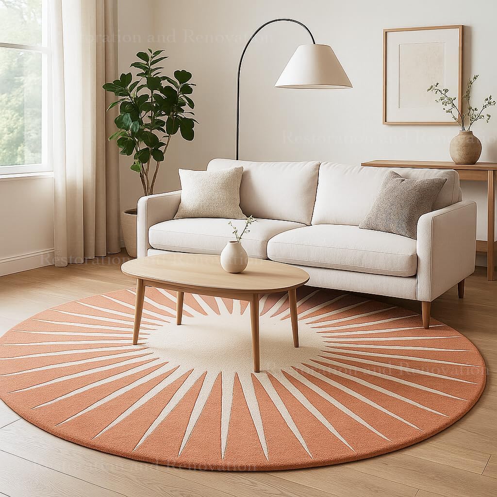 Restoration and Renovation Modern Round Area Rug – Hand-Tufted with 100% NZ Wool, Thick & Soft Circular Carpet for Living Room, Bedroom & Dining Room Decor (Soft Pink, 5' Round)