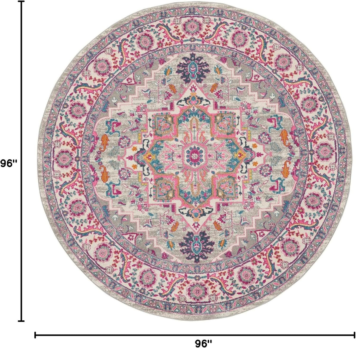 Passion Light Grey Pink 8' x Round Area Rug - Easy Clean, Non Shedding, Bed Room, Living Room, Dining Room, Kitchen (8' x Round)