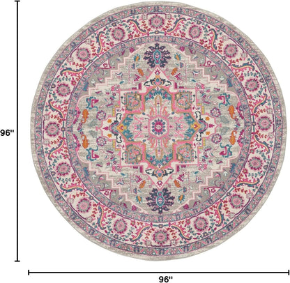 Passion Light Grey Pink 8' x Round Area Rug - Easy Clean, Non Shedding, Bed Room, Living Room, Dining Room, Kitchen (8' x Round)