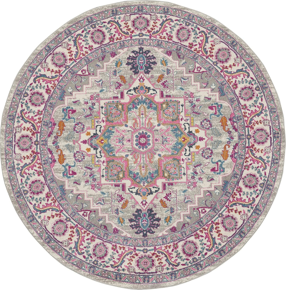 Passion Light Grey Pink 8' x Round Area Rug - Easy Clean, Non Shedding, Bed Room, Living Room, Dining Room, Kitchen (8' x Round)
