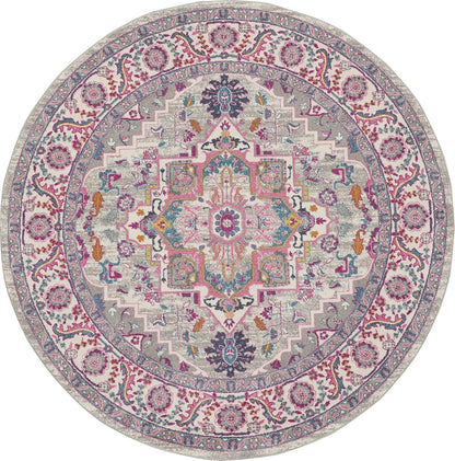 Passion Light Grey Pink 8' x Round Area Rug - Easy Clean, Non Shedding, Bed Room, Living Room, Dining Room, Kitchen (8' x Round)