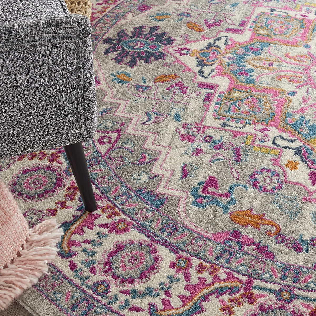 Passion Light Grey Pink 8' x Round Area Rug - Easy Clean, Non Shedding, Bed Room, Living Room, Dining Room, Kitchen (8' x Round)