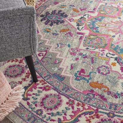 Passion Light Grey Pink 8' x Round Area Rug - Easy Clean, Non Shedding, Bed Room, Living Room, Dining Room, Kitchen (8' x Round)