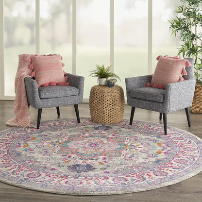 Passion Light Grey Pink 8' x Round Area Rug - Easy Clean, Non Shedding, Bed Room, Living Room, Dining Room, Kitchen (8' x Round)