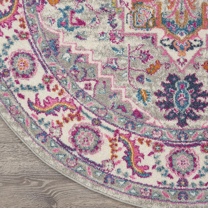 Passion Light Grey Pink 8' x Round Area Rug - Easy Clean, Non Shedding, Bed Room, Living Room, Dining Room, Kitchen (8' x Round)