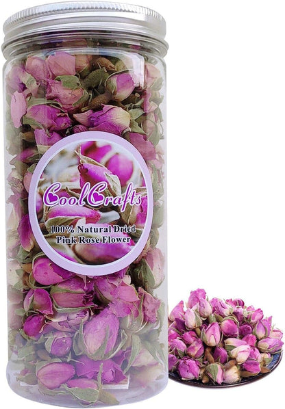 Dried Rose Buds Edible Rose Tea Fragrant Dried Flowers for Tea, Baking, Crafting, Soap Making, Resin, Potpourri - Pink 2oz