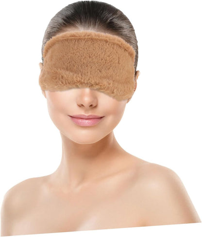 Cute Cartoon Faux Fur Eye Mask 2pcs Set Soft Plush Sleeping Blindfolds in Pink and Brown for Comfortable Sleep and Travel