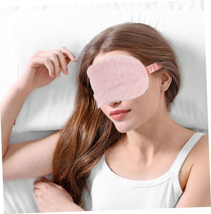 Cute Cartoon Faux Fur Eye Mask 2pcs Set Soft Plush Sleeping Blindfolds in Pink and Brown for Comfortable Sleep and Travel