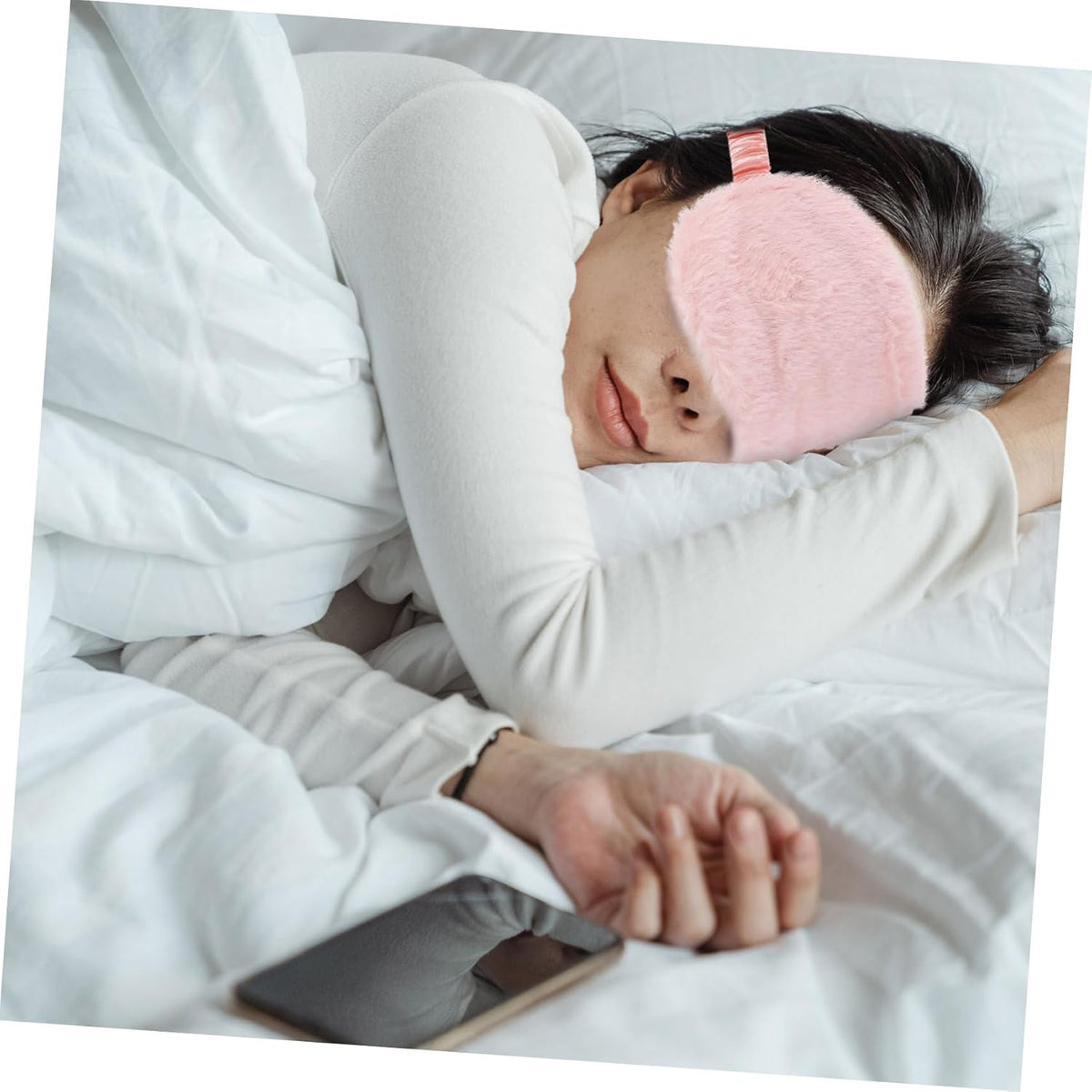 Cute Cartoon Faux Fur Eye Mask 2pcs Set Soft Plush Sleeping Blindfolds in Pink and Brown for Comfortable Sleep and Travel