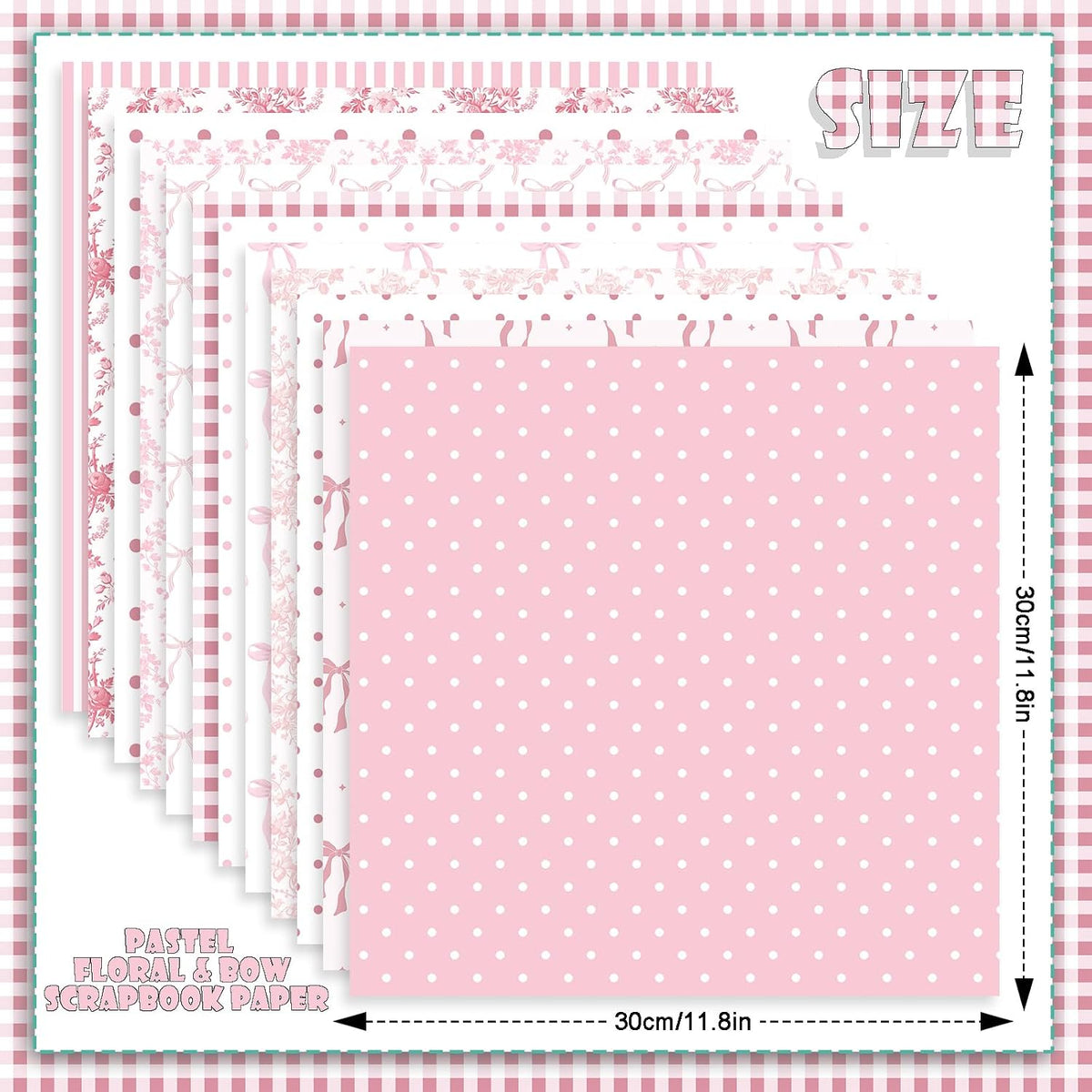 24 Sheets Preppy Pink Bow Scrapbook Paper, Coquette Bow Ribbon and Floral Decorative Craft Paper Folded Flat for Birthday Wedding Baby Shower Card Making Photo Album Decor, 12'' x 12''