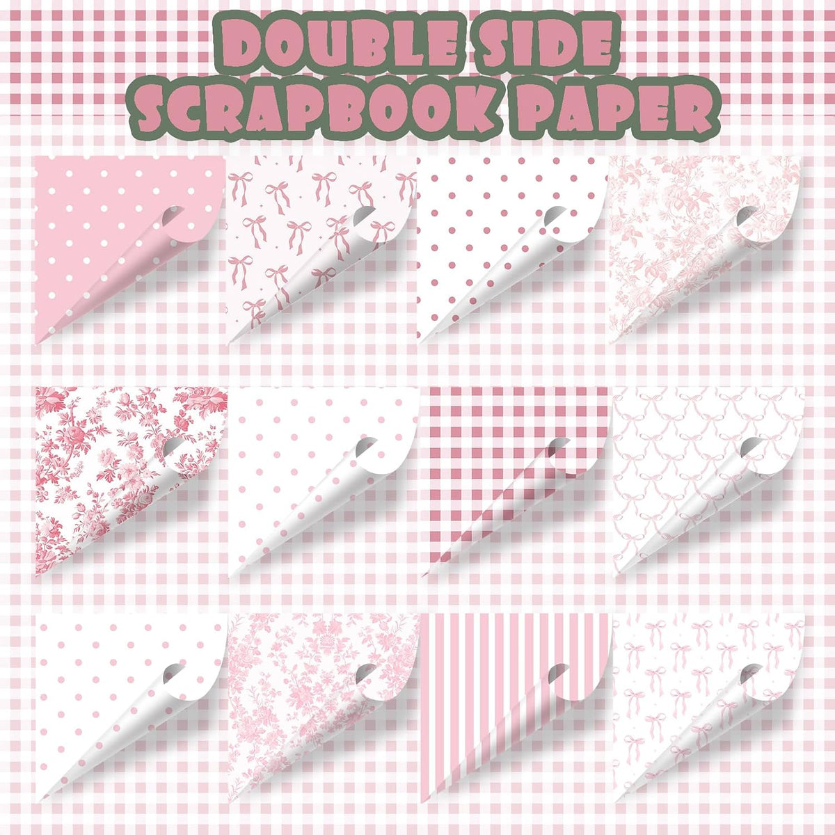 24 Sheets Preppy Pink Bow Scrapbook Paper, Coquette Bow Ribbon and Floral Decorative Craft Paper Folded Flat for Birthday Wedding Baby Shower Card Making Photo Album Decor, 12'' x 12''