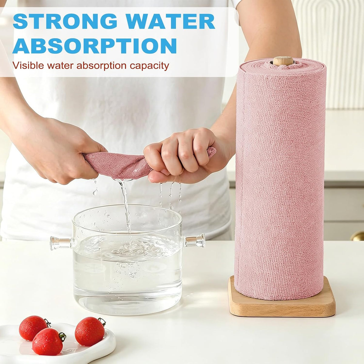 55 Pack Microfiber Cleaning Cloth Roll, Tear Away Reusable Paper Towels, 11" x 9", Ultra Absorbent & Lint Free Microfiber Cloth for Cleaning Cars, Kitchen, Window, Home and Shop, Pink