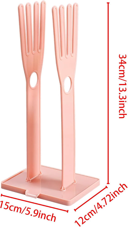 Kitchen Glove Holder Stand Dryer Rack Reusable Plastic Mitten Drying Organizer for Dishwashing Rubber Gloves Towel Storage Sink Holder Multi-Functional Cleaning Tool, Pink