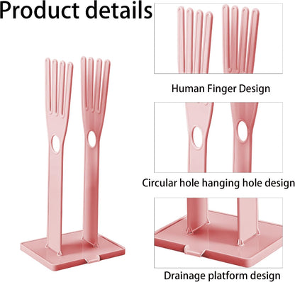 Kitchen Glove Holder Stand Dryer Rack Reusable Plastic Mitten Drying Organizer for Dishwashing Rubber Gloves Towel Storage Sink Holder Multi-Functional Cleaning Tool, Pink