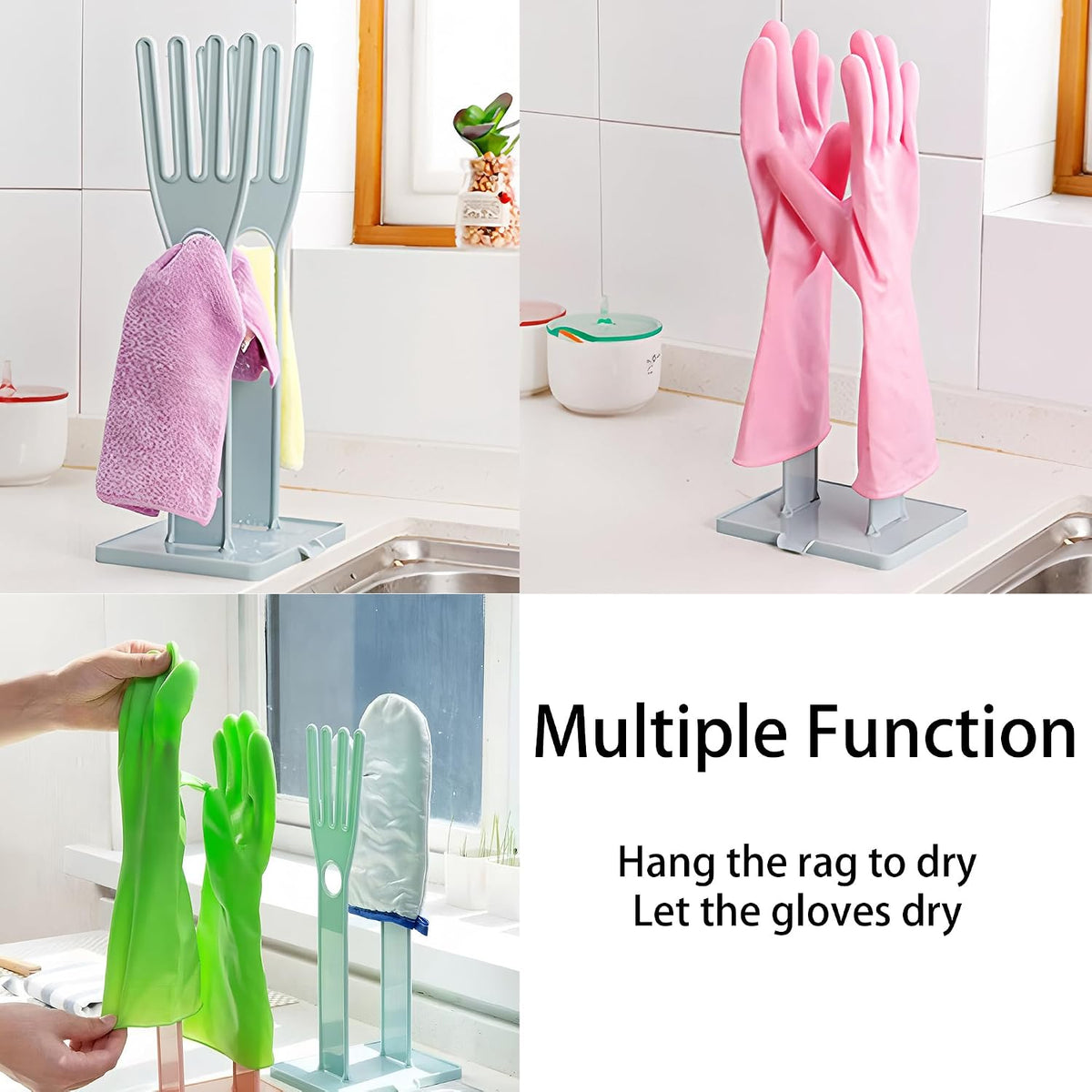 Kitchen Glove Holder Stand Dryer Rack Reusable Plastic Mitten Drying Organizer for Dishwashing Rubber Gloves Towel Storage Sink Holder Multi-Functional Cleaning Tool, Pink