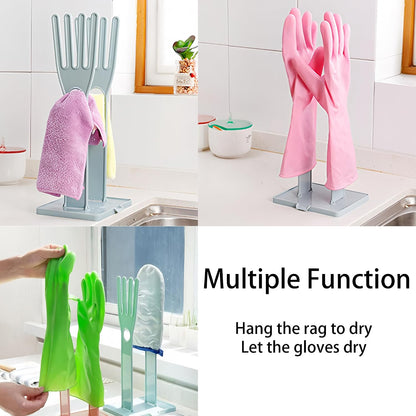 Kitchen Glove Holder Stand Dryer Rack Reusable Plastic Mitten Drying Organizer for Dishwashing Rubber Gloves Towel Storage Sink Holder Multi-Functional Cleaning Tool, Pink