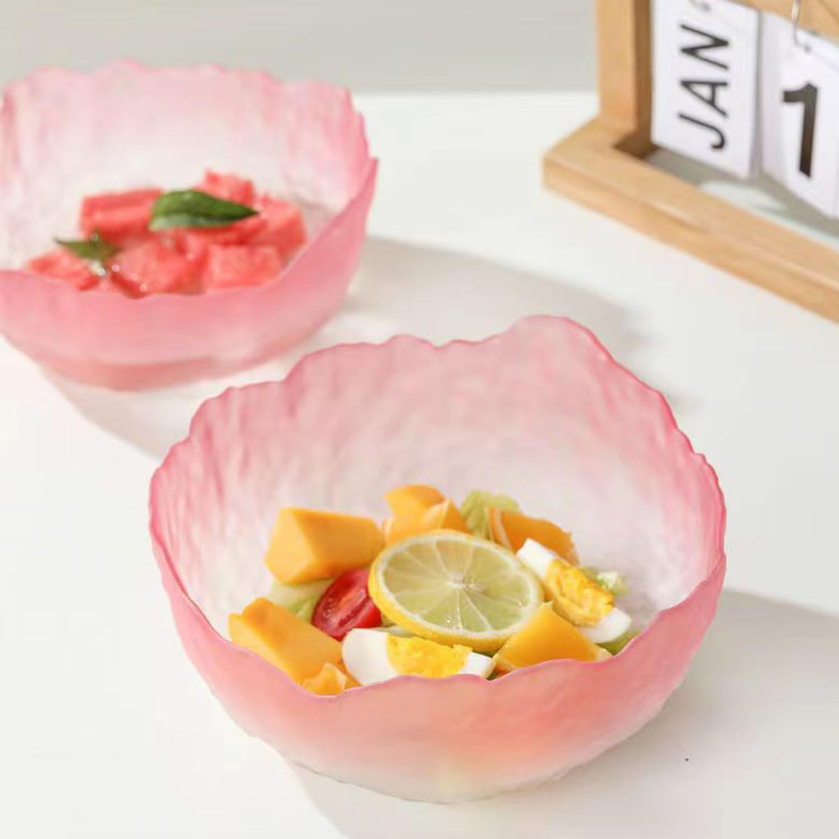 Glass Bowl for Salad Candy Fruit Serving, Decorative Bowl, Dish-Pink 6.5"