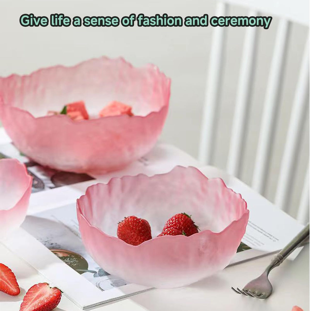 Glass Bowl for Salad Candy Fruit Serving, Decorative Bowl, Dish-Pink 6.5"