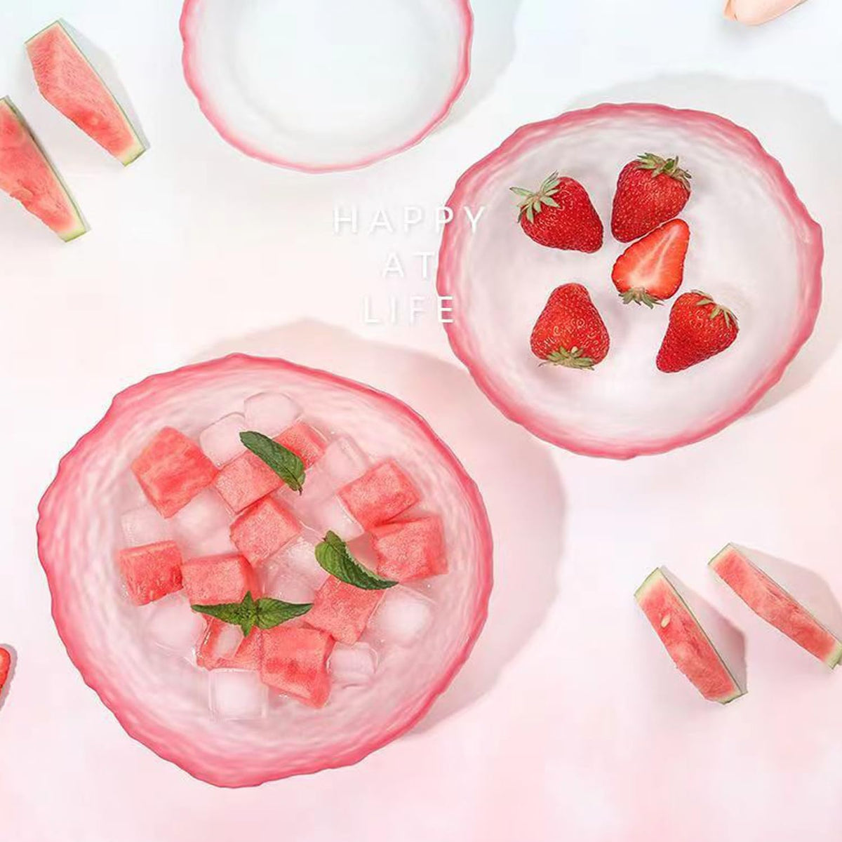 Glass Bowl for Salad Candy Fruit Serving, Decorative Bowl, Dish-Pink 6.5"
