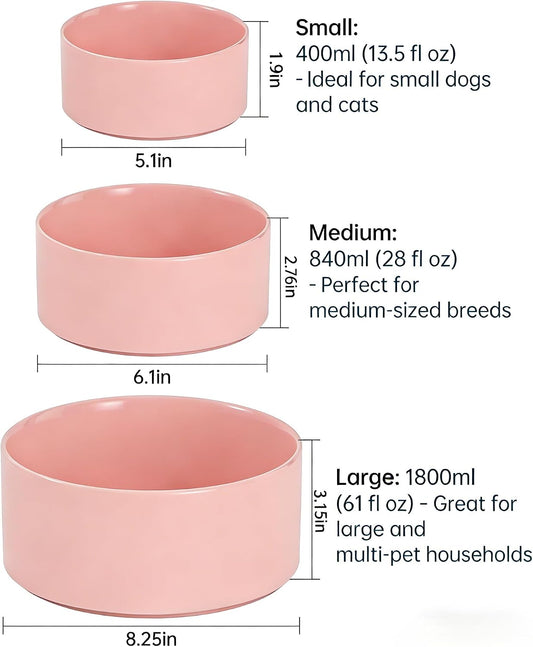 Premium Ceramic Dog Bowl, Pink, 28 OZ