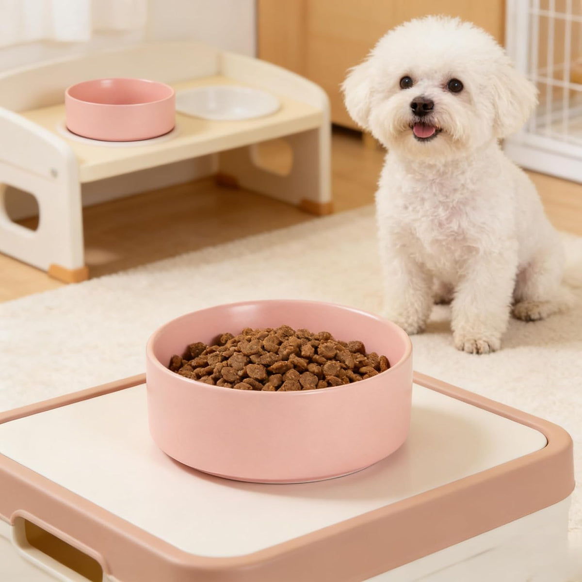 Premium Ceramic Dog Bowl, Pink, 28 OZ