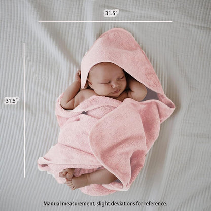 Cloud-Soft Baby Hooded Bath Towel, 31.5" x 31.5" 2PCS(Sakura Pink)