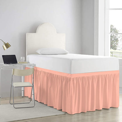 Dorm Bed Skirt Extra Long College Dorm Bedding Skirt, Microfiber Dust Ruffled Bed Skirt - Twin XL Size 25 Inches Drop - Peach