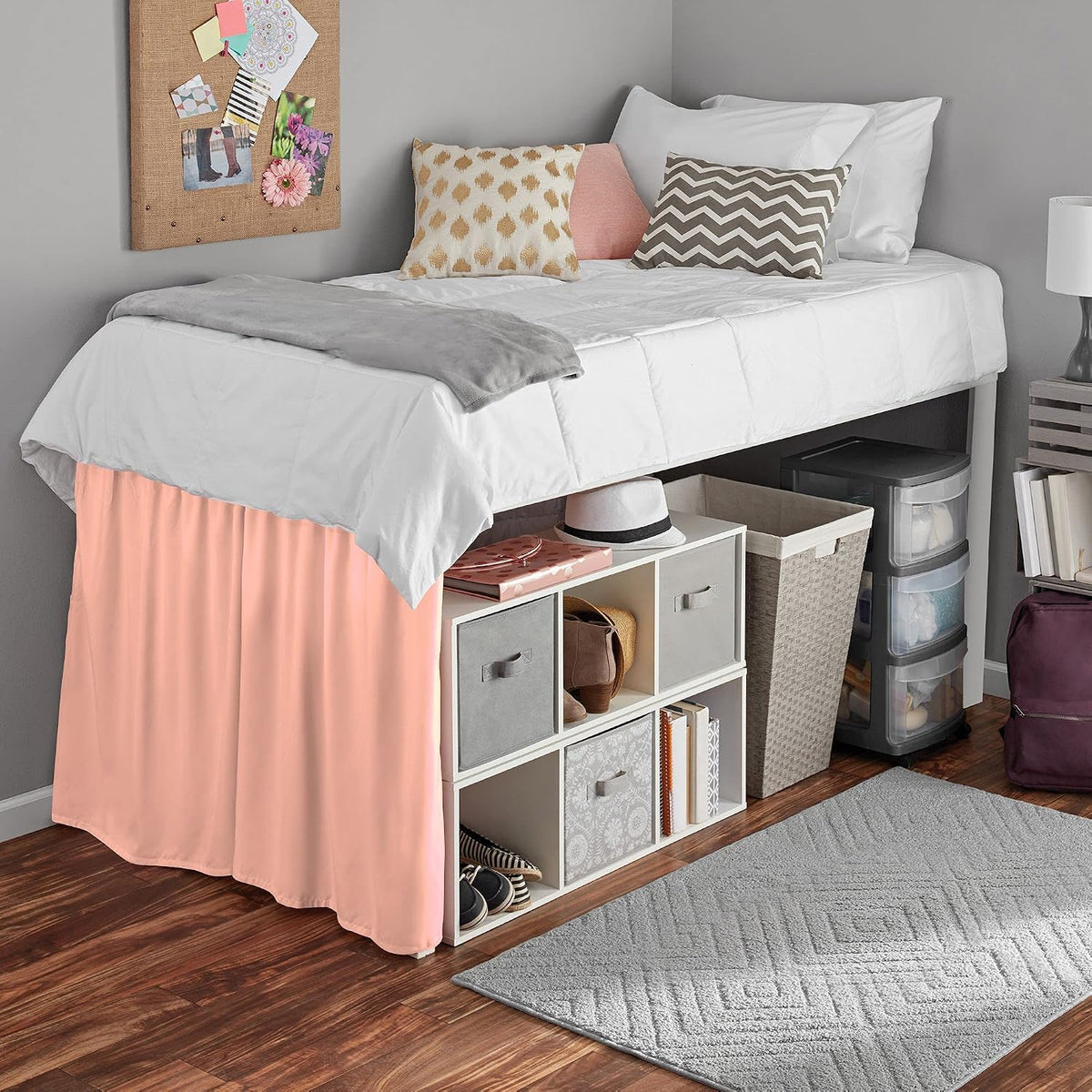 Dorm Bed Skirt Extra Long College Dorm Bedding Skirt, Microfiber Dust Ruffled Bed Skirt - Twin XL Size 25 Inches Drop - Peach