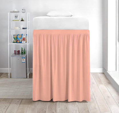 Dorm Bed Skirt Extra Long College Dorm Bedding Skirt, Microfiber Dust Ruffled Bed Skirt - Twin XL Size 25 Inches Drop - Peach