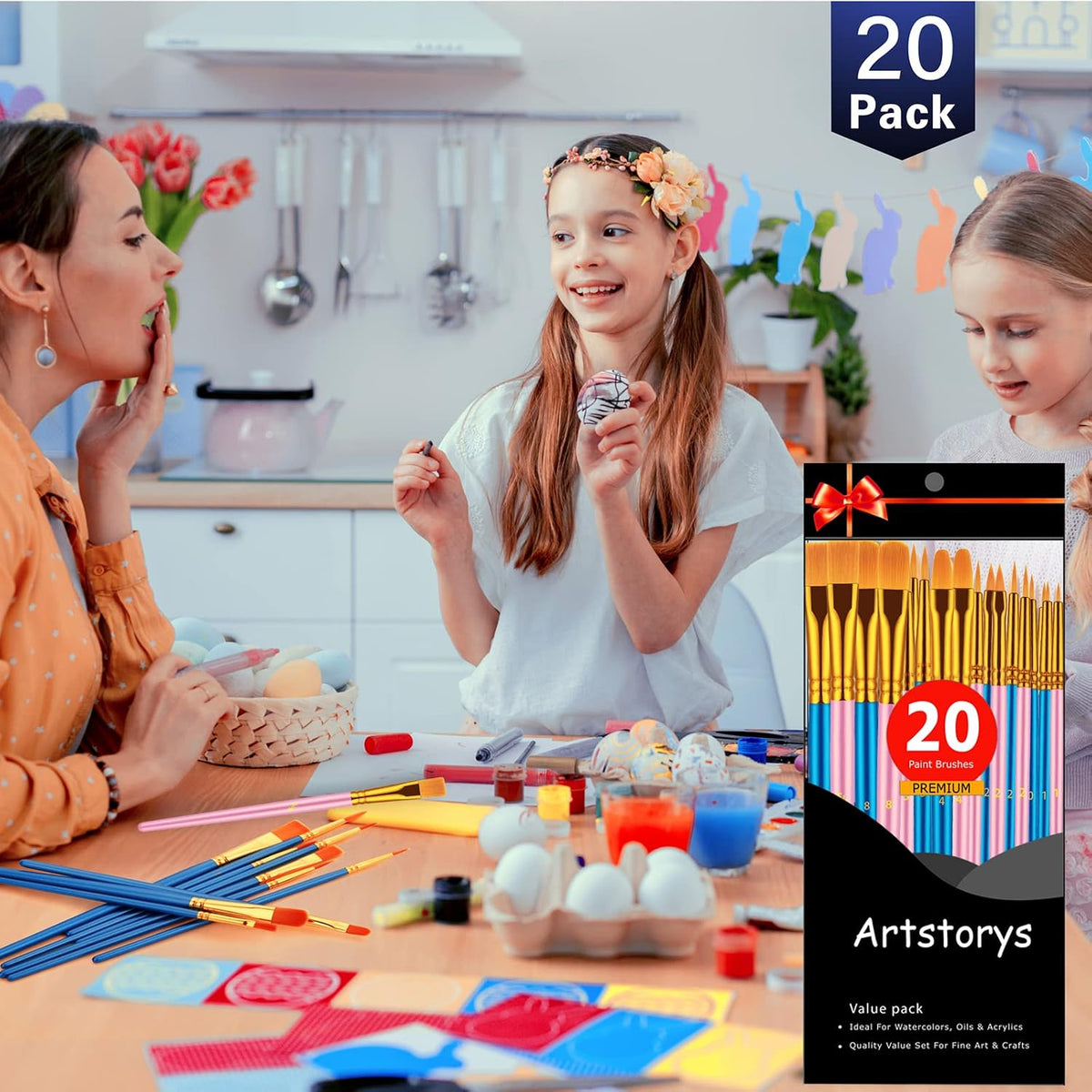 Artstorys Paint Brushes Set, 20 Pcs Acrylic Oil Watercolor Painting Brushes
