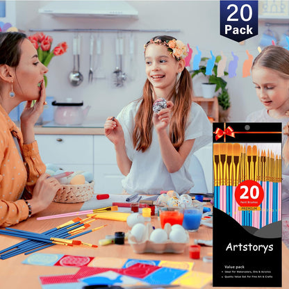 Artstorys Paint Brushes Set, 20 Pcs Acrylic Oil Watercolor Painting Brushes